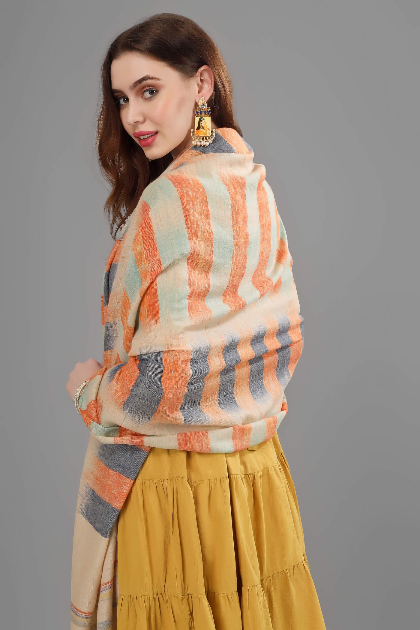 Blue orange Ikkat pashmina shawl