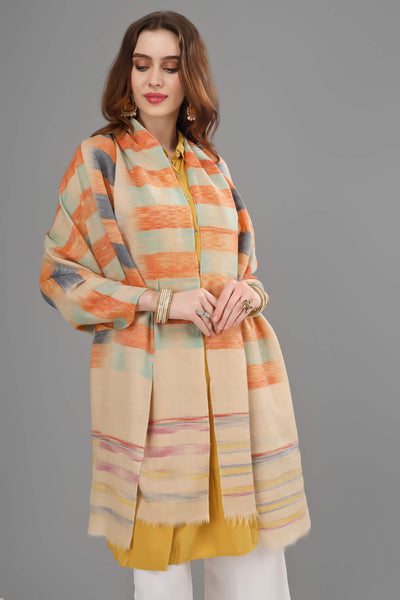 Blue orange Ikkat pashmina shawl