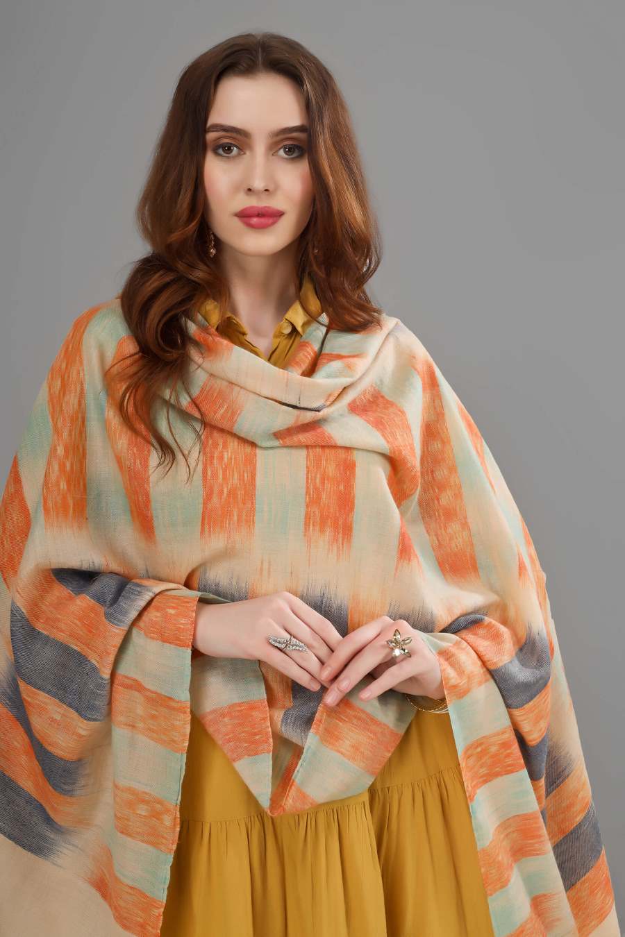  KUWAIT - Blue orange Ikkat pashmina shawl