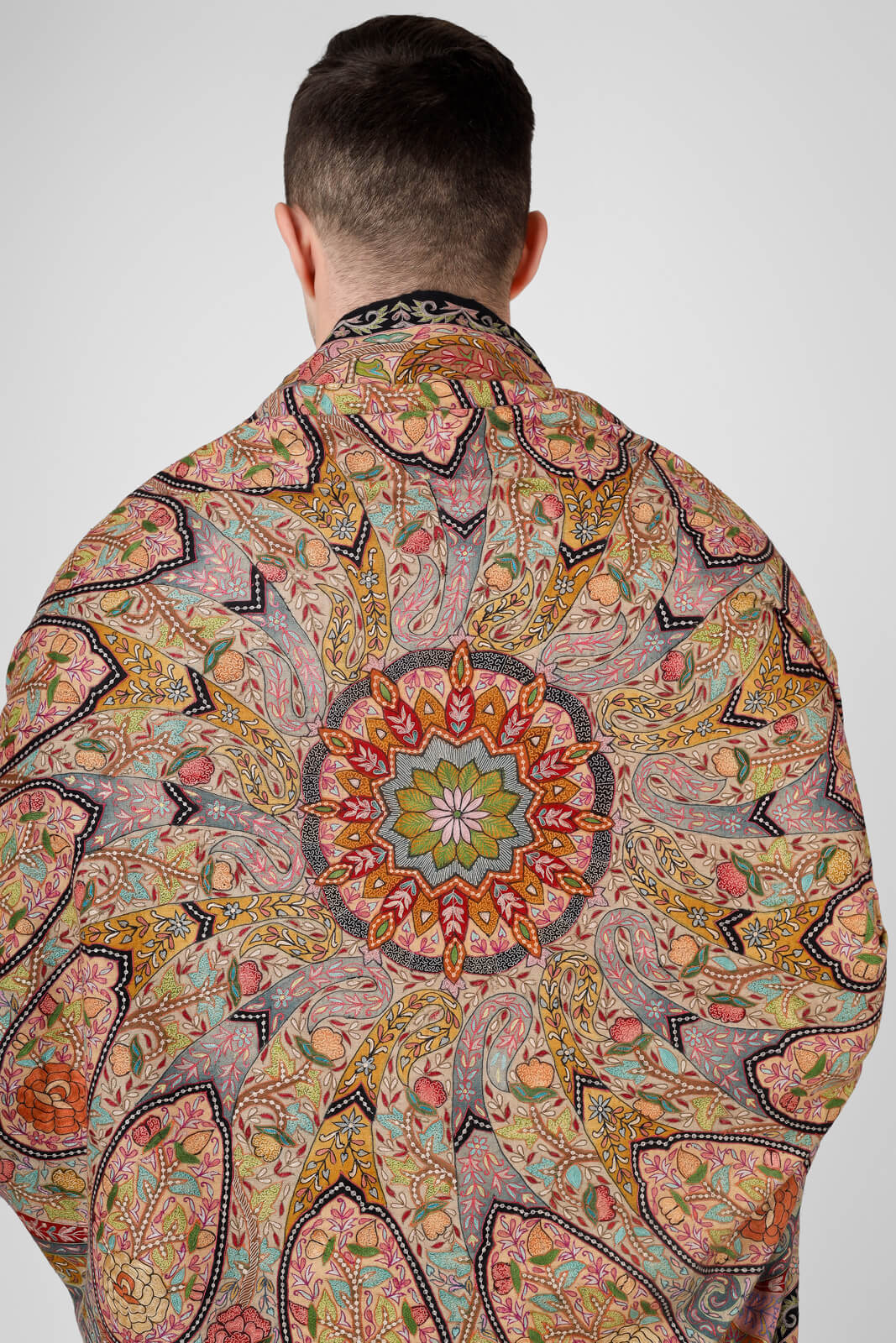 Kalamkari Pashmina mughal Mens Shawls  Effortless luxury Pashmina Kalamkaris First Handwoven, Then handpainted, and Then Hand embroidered.