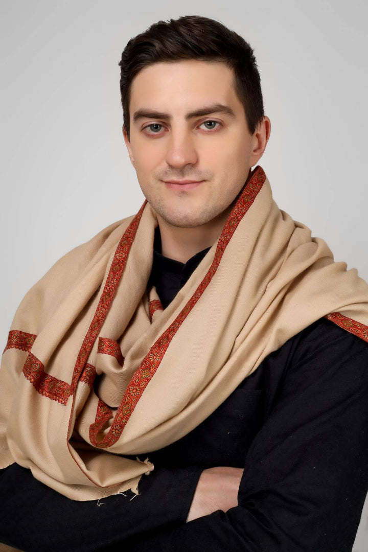 Natural Pashmina hashidaar mens shawl