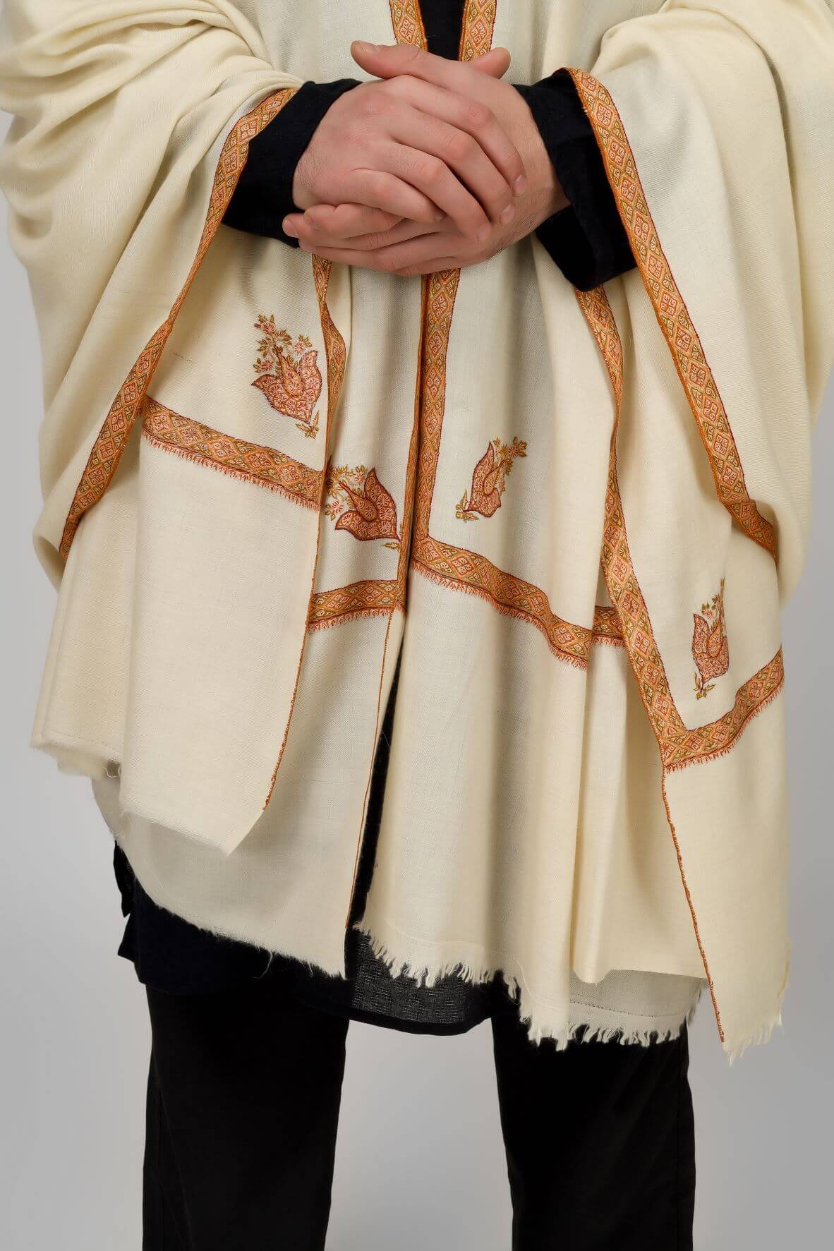 White Pashmina hashidaar mens shawl