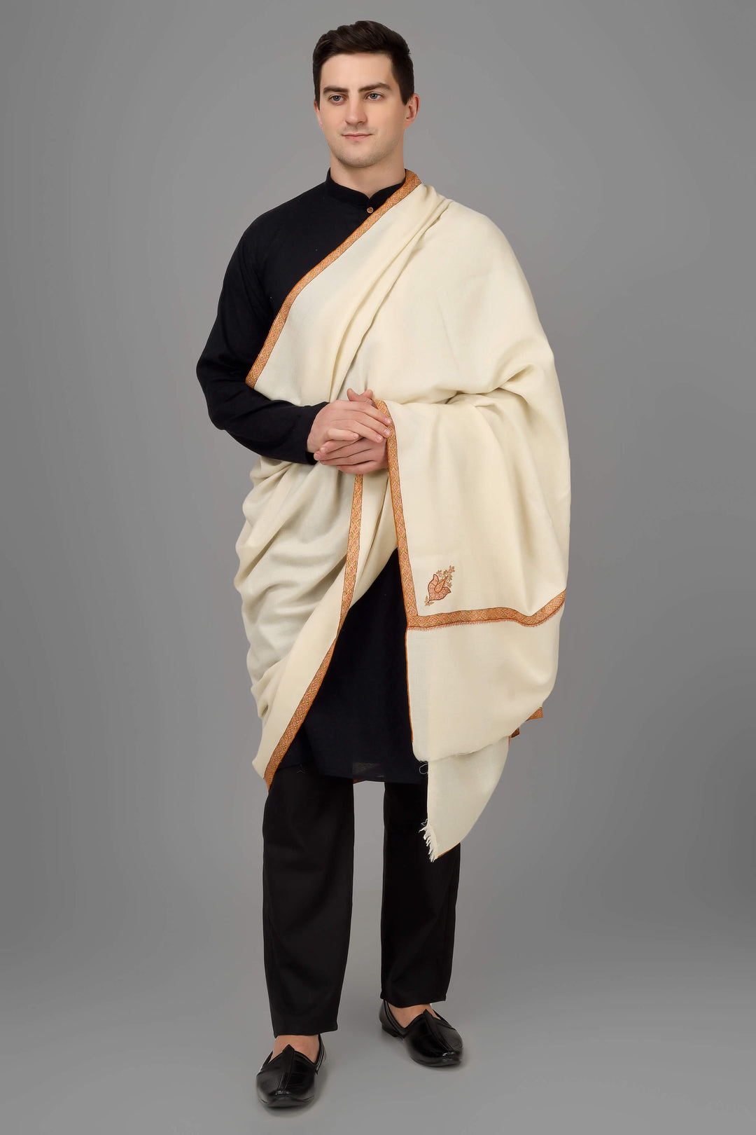 White Pashmina hashidaar mens shawl