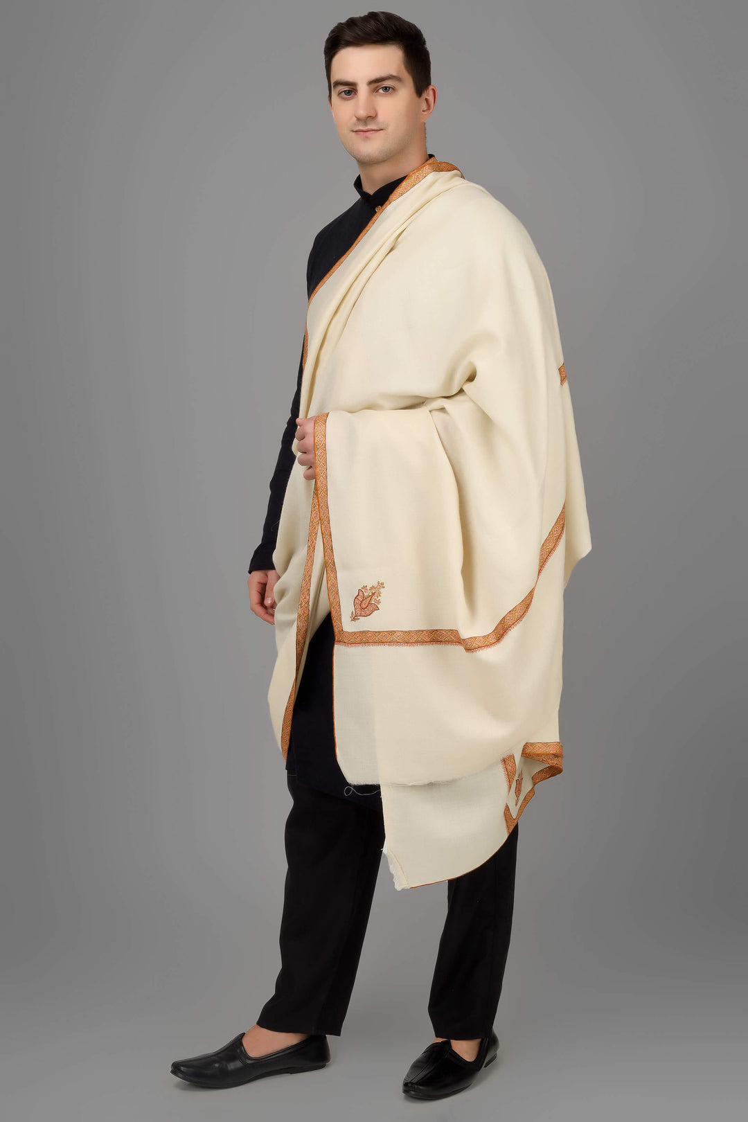 White Pashmina hashidaar mens shawl