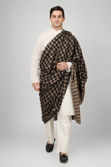 Mens Pashmina big check natural and black  design shawl