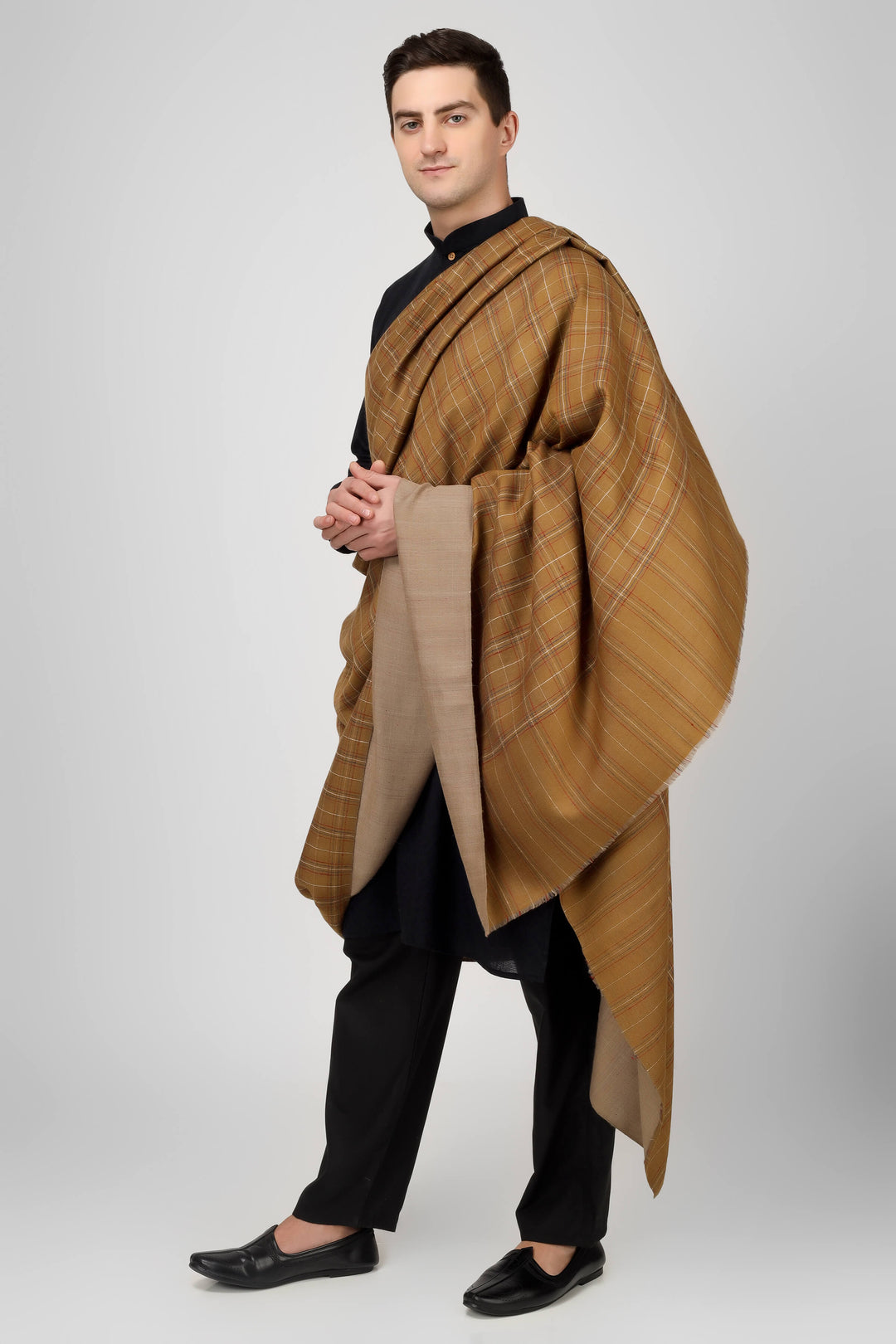 PURE PASHMINA MENS SHAWL - Reversible mens pure pashmina shawl