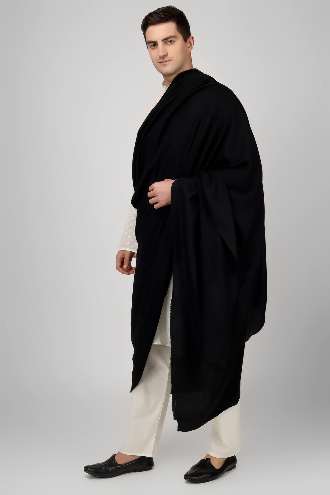 Solid Black Pashmina Mens Shawl