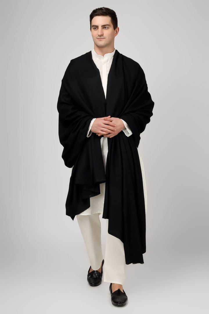 Solid Black Pashmina Mens Shawl