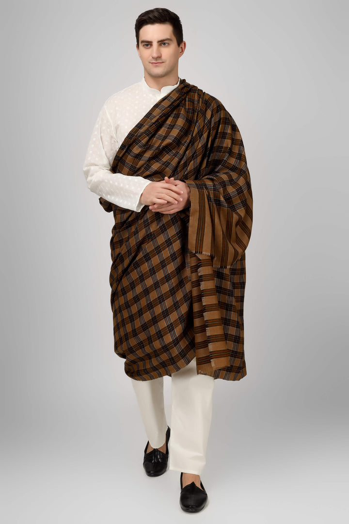 Mens black and Brown Pashmina big check design shawl