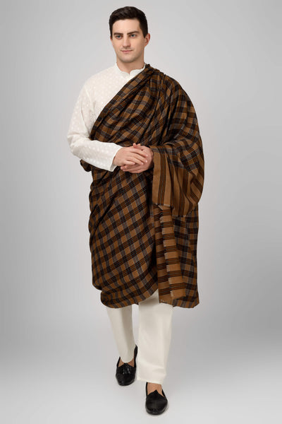 Mens black and Brown Pashmina big check design shawl