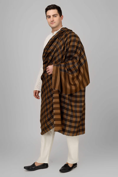 Mens black and Brown Pashmina big check design shawl