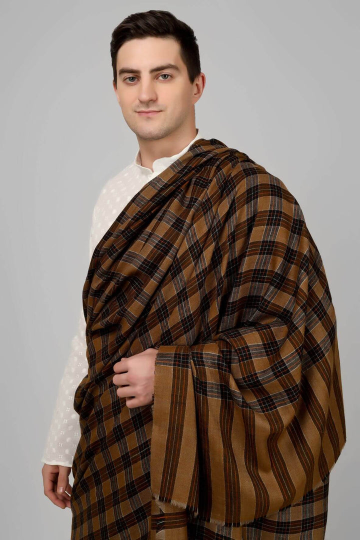 Mens black and Brown Pashmina big check design shawl