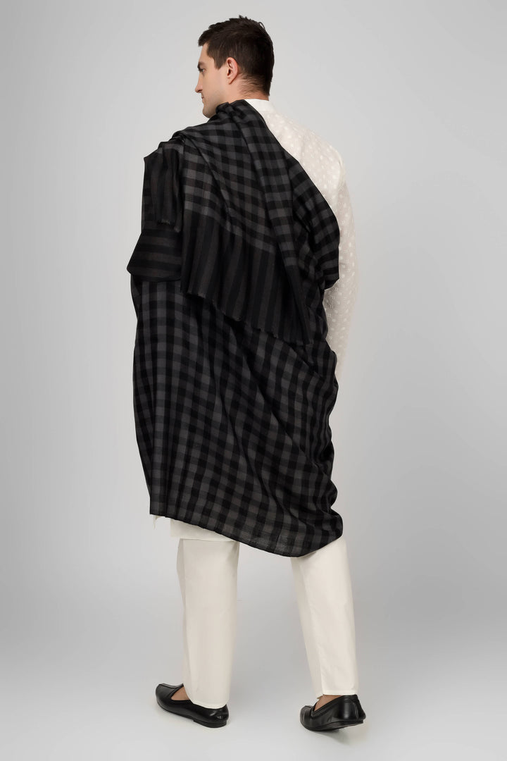 PASHMINA - Black and gray Mens Pashmina  shawl checked design