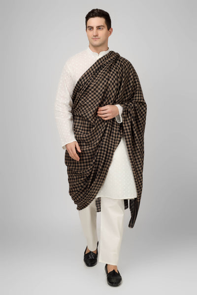 This Pashmina men's shawl is made by a Kashmiri artist using his skills to create beautiful checks. 100% pashmina shawl for men. authentic kepra pashmina shawl. 