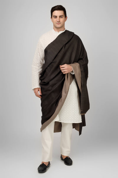 "PASHMINA SHAWL - Indulge in Pure Elegance" -Black natural reversible mens pure pashmina shawl
