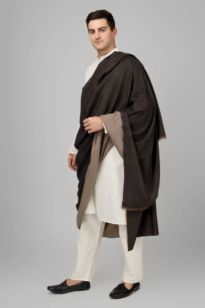 "PASHMINA SHAWLS IN DUBAI - Middle Eastern Opulence and Grace" -Black natural reversible mens pure pashmina shawl