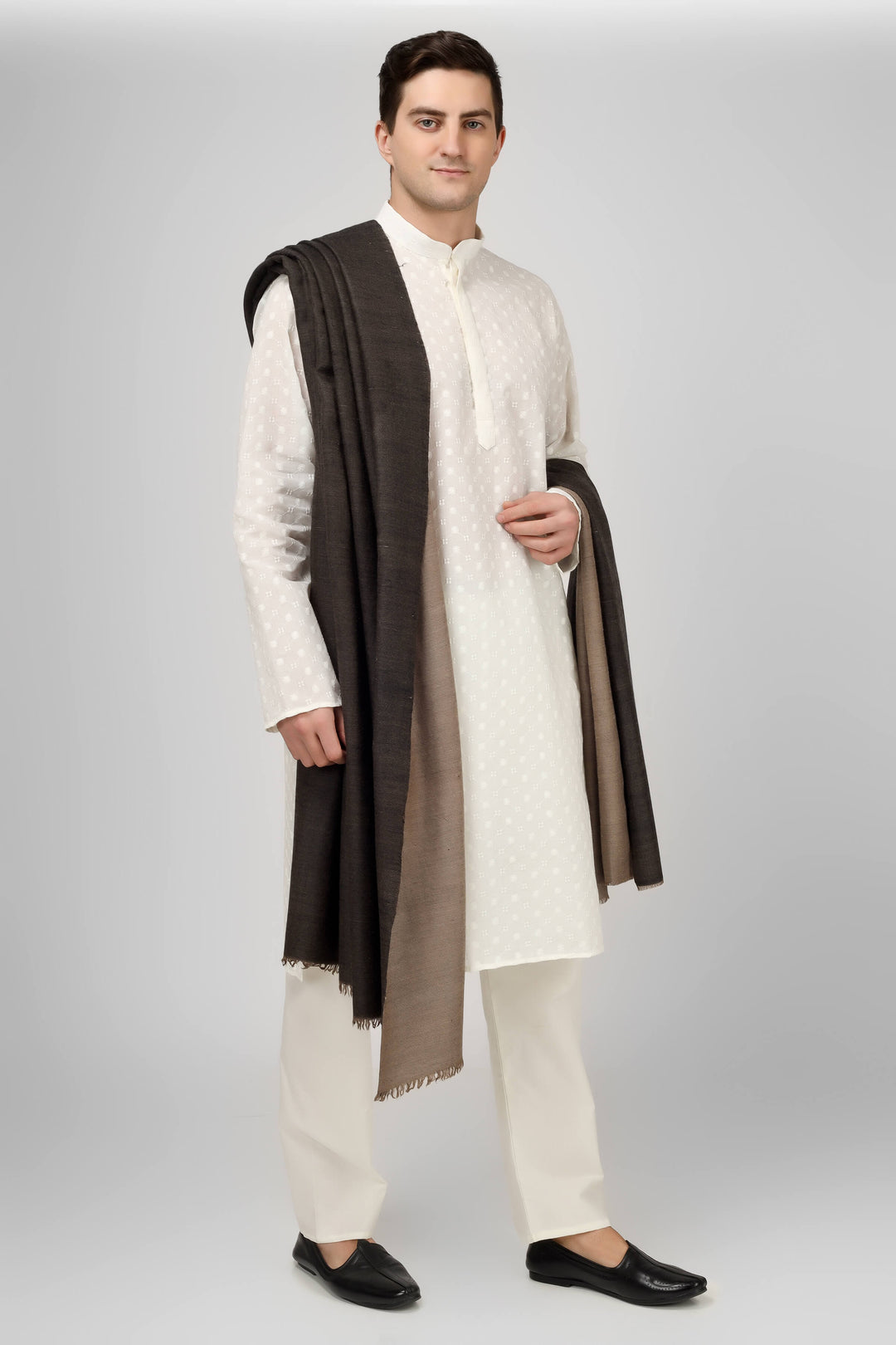 "PASHMINA SHAWLS - In PARIS by - KEPRA - Timeless Elegance"- Black natural reversible mens pure pashmina shawl