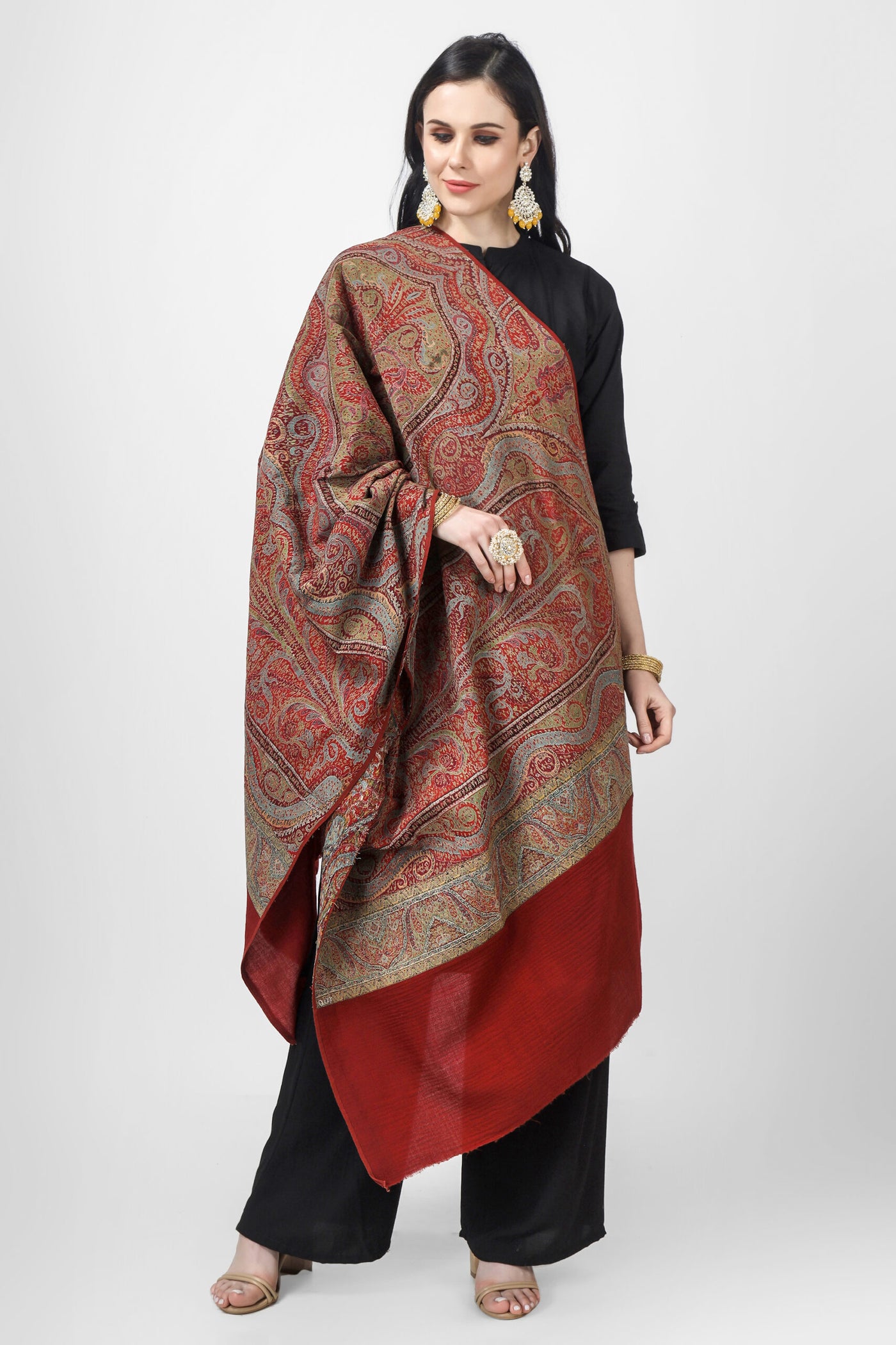 Maroon Kruparani Pashmina antique jamawar shawl