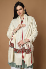 White Pashmina Shawl with Vintage-Inspired Jamawar Palladaar Border