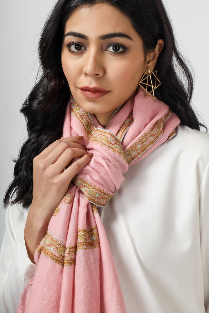 Pink  Pashmina hashidaar sozni stole