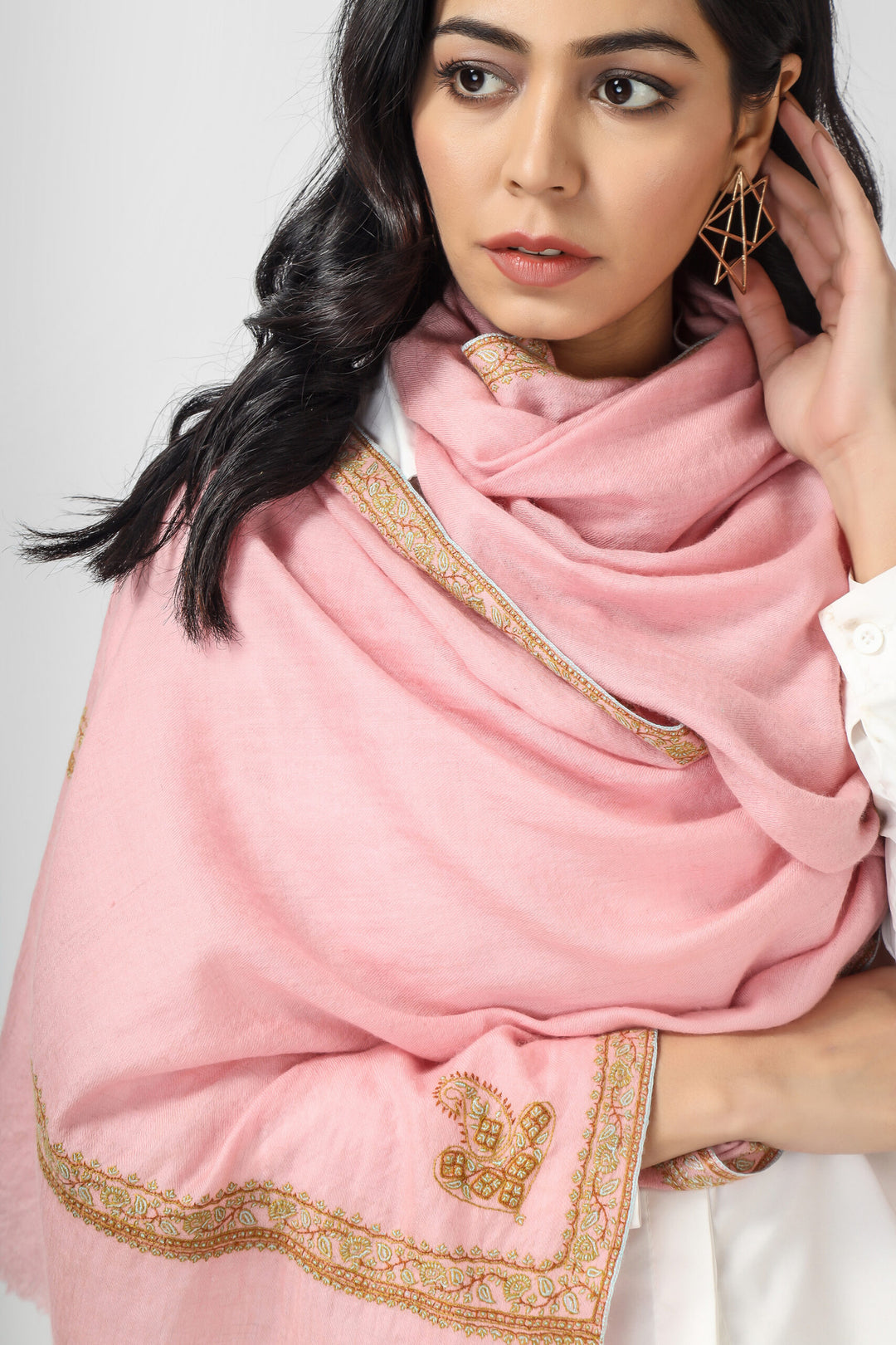 Pink  Pashmina hashidaar sozni stole