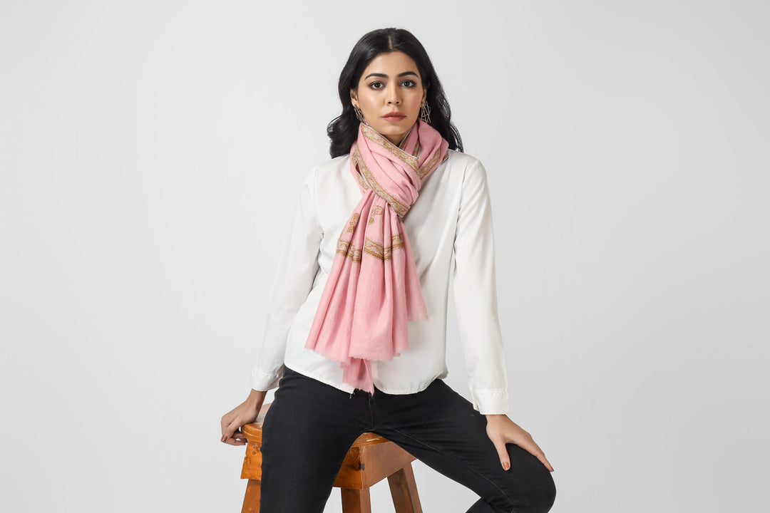 Pink  Pashmina hashidaar sozni stole