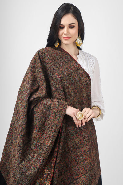 PASHMINA -SHAWL- 19th-century black Pashmina shawl from Iran an antique Kashmir shawl with a small almond design.