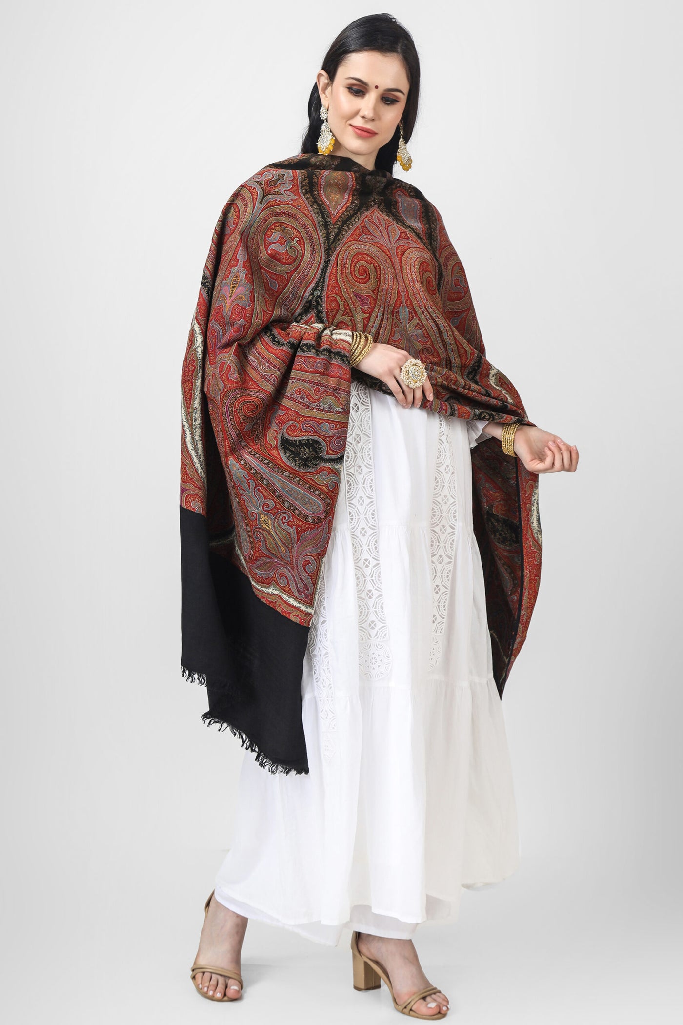 Black Kashmir Pashmina antique jamawar shawl