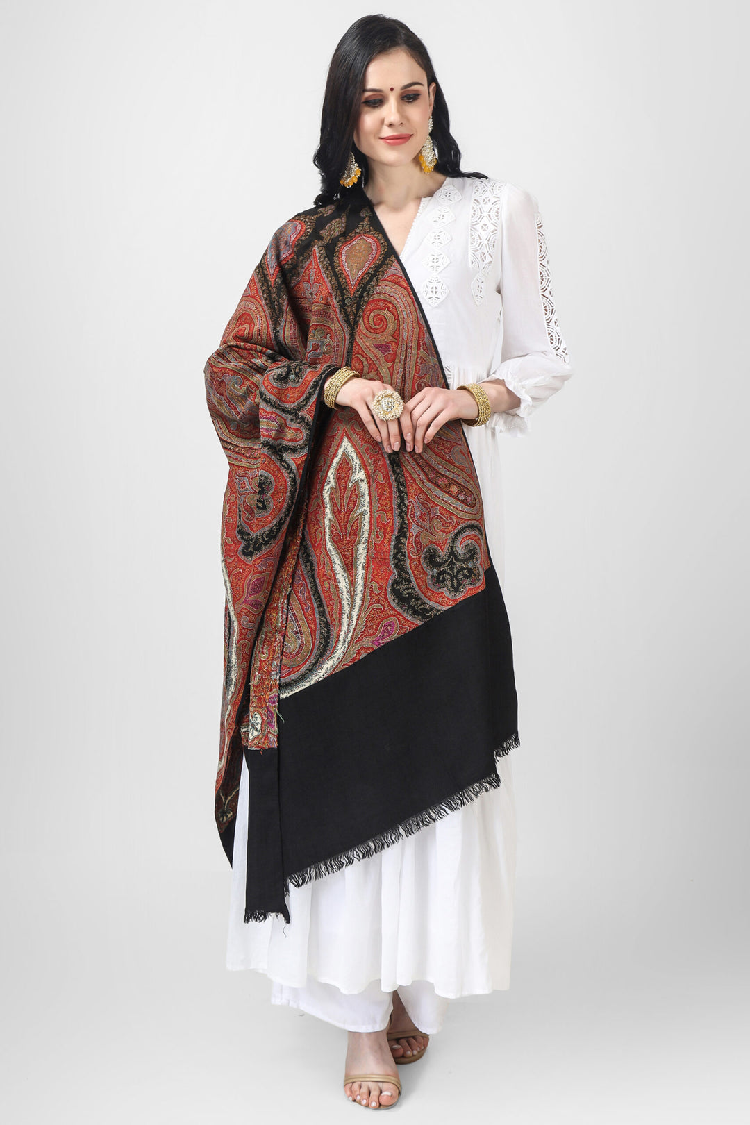 Black Kashmir Pashmina antique jamawar shawl