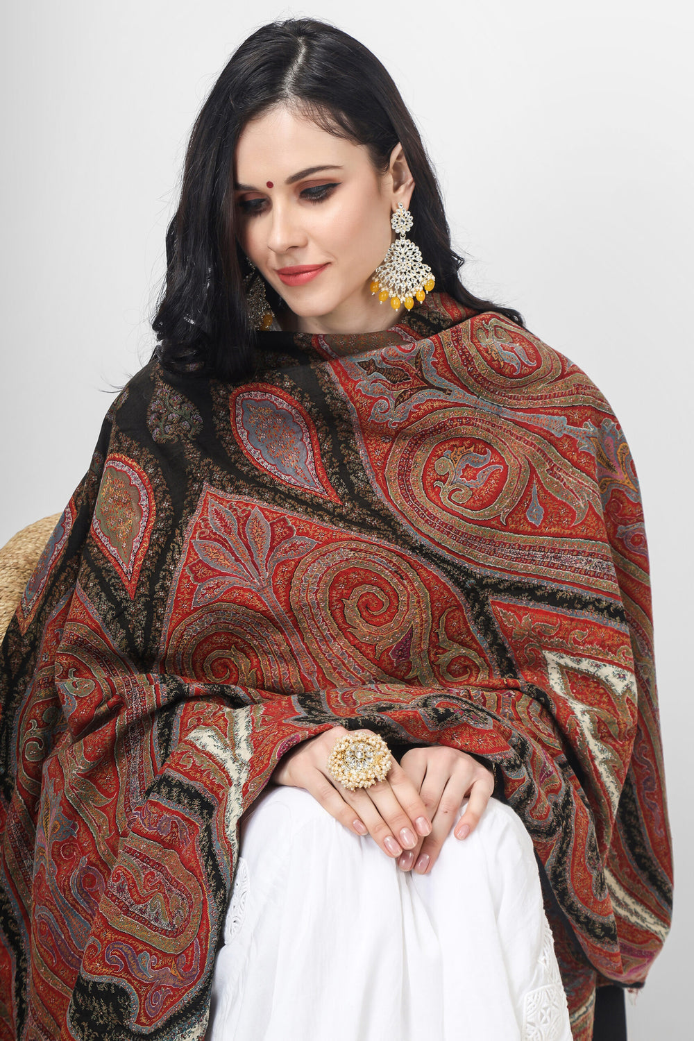 Black Kashmir Pashmina antique jamawar shawl