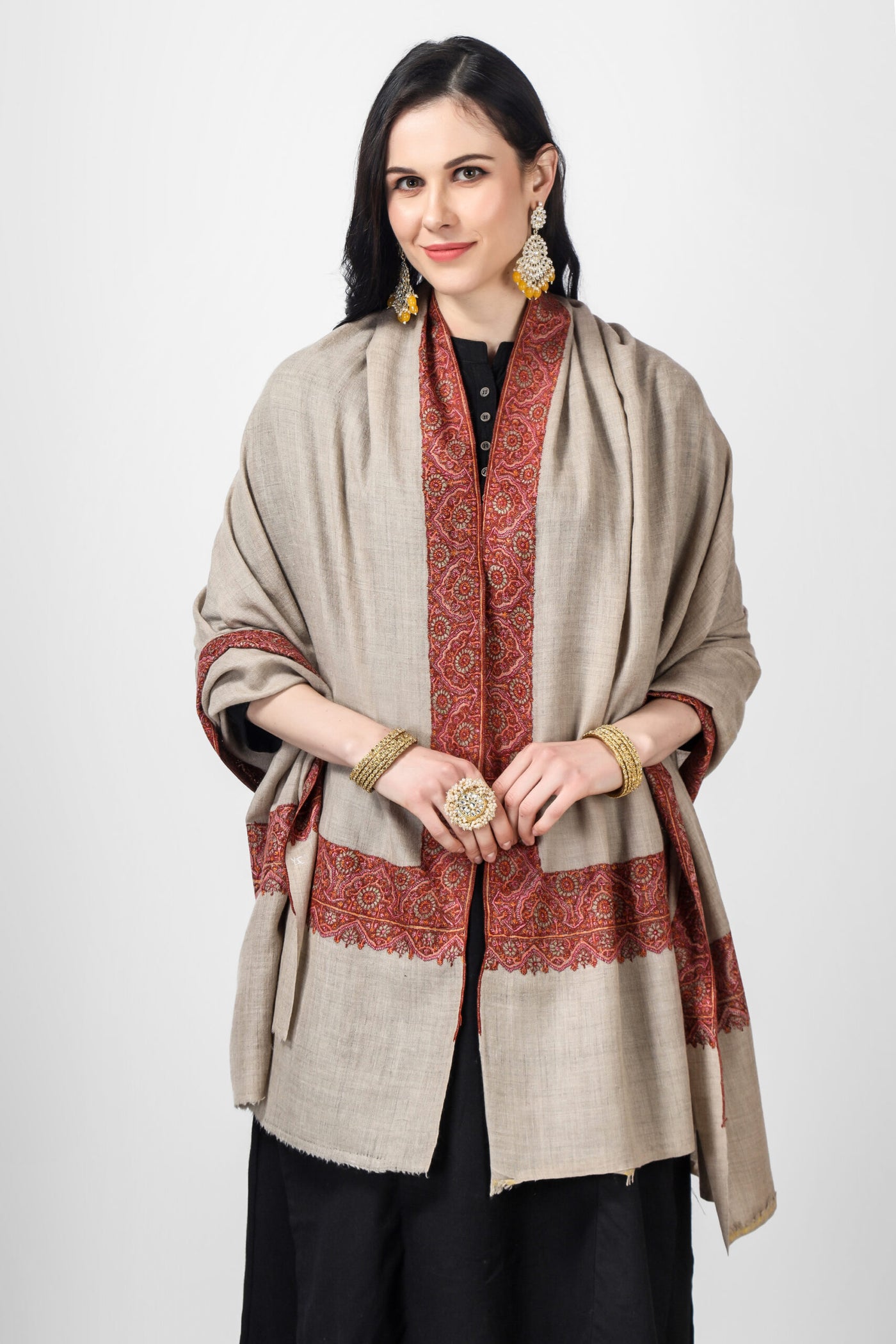 khudrang natural Pashmina border  sozni shawl