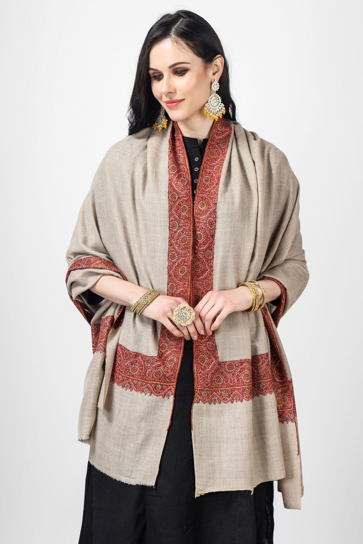 khudrang natural Pashmina border  sozni shawl