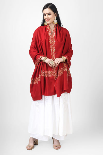 Red Pashmina elegant border embroidered shawl