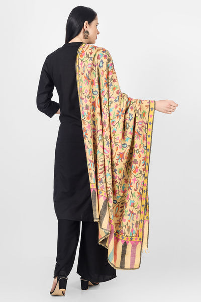 Handmade pure pashmina yellow kani shawl