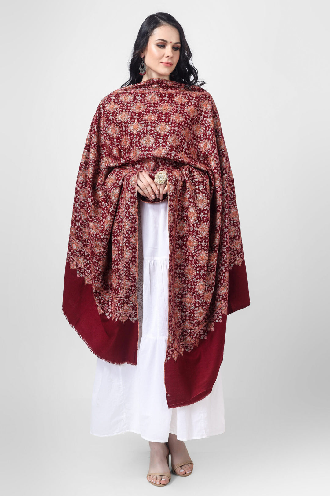 "PASHMINA SHAWL - A Touch of Kashmir's Finest" Maroon Pashmina sozni tajdaar reshimkaar jama shawl. "PASHMINA SHAWLS IN LONDON - "KEPRA PASHMINA SHAWLS - Your Path to Luxury"