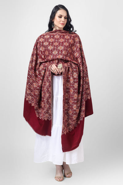 "PASHMINA SHAWL - A Touch of Kashmir's Finest" Maroon Pashmina sozni tajdaar reshimkaar jama shawl. "PASHMINA SHAWLS IN LONDON - "KEPRA PASHMINA SHAWLS - Your Path to Luxury"