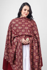 Maroon Pashmina sozni tajdaar reshimkaar jama shawl