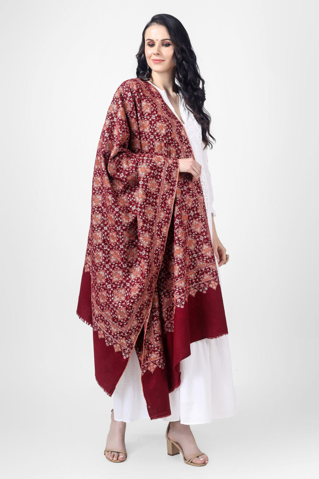 "PASHMINA SHAWL - A Touch of Kashmir's Finest" Maroon Pashmina sozni tajdaar reshimkaar jama shawl. "PASHMINA SHAWLS IN LONDON - "KEPRA PASHMINA SHAWLS - Your Path to Luxury"