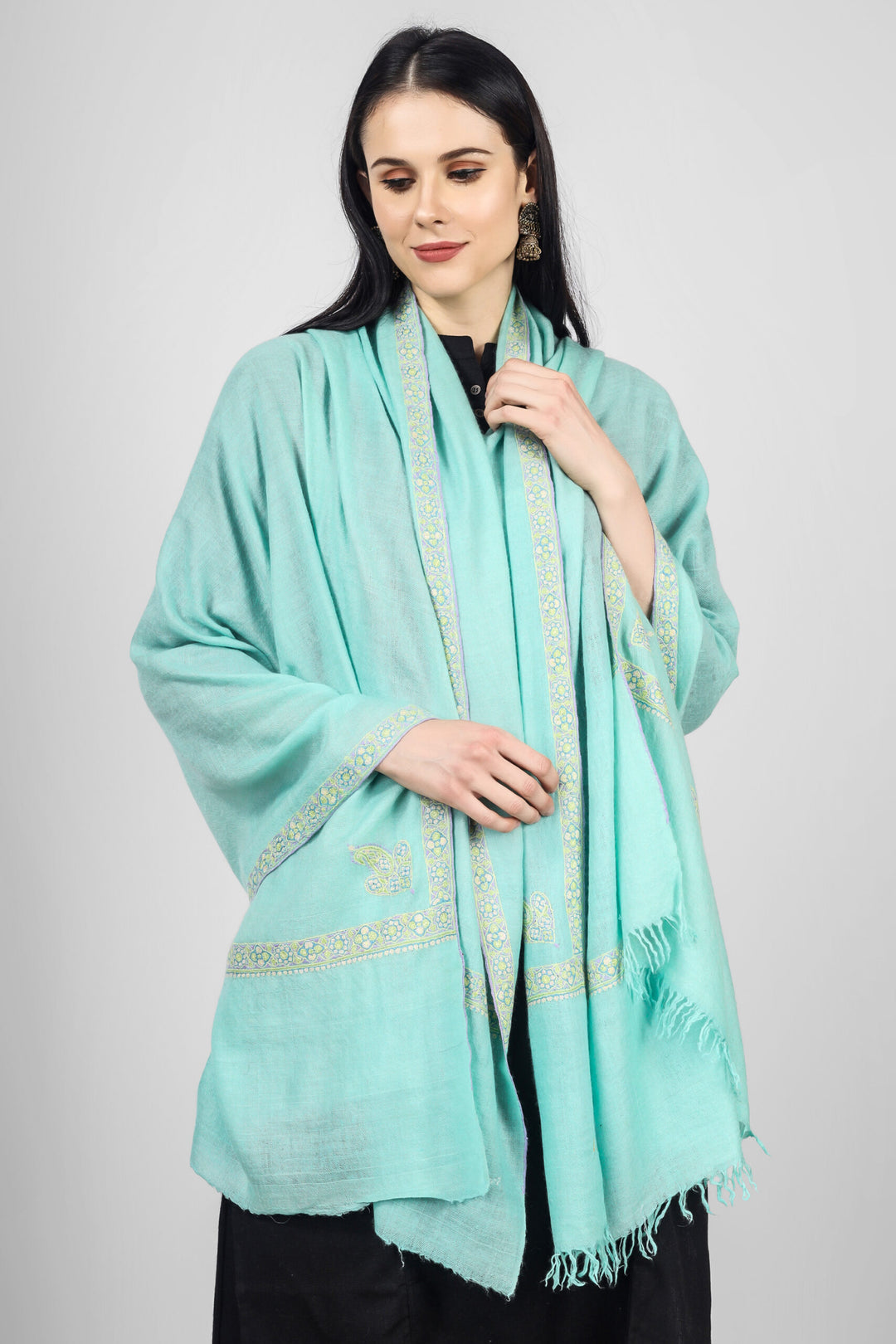 Turquoise Pashmina  Pastel hashidaar sozni shawl