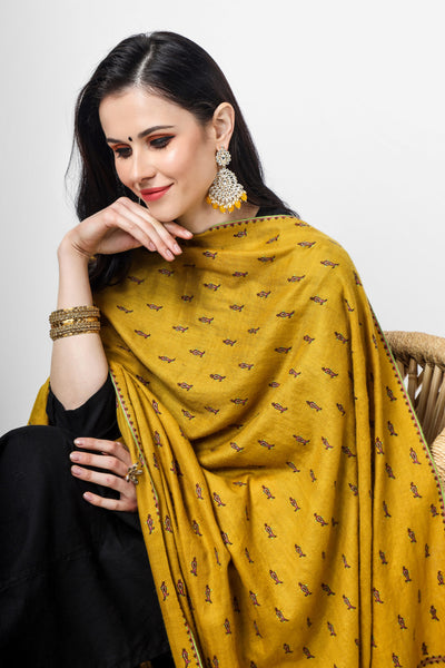 Mustard Pashmina bootidaar sozni shawl