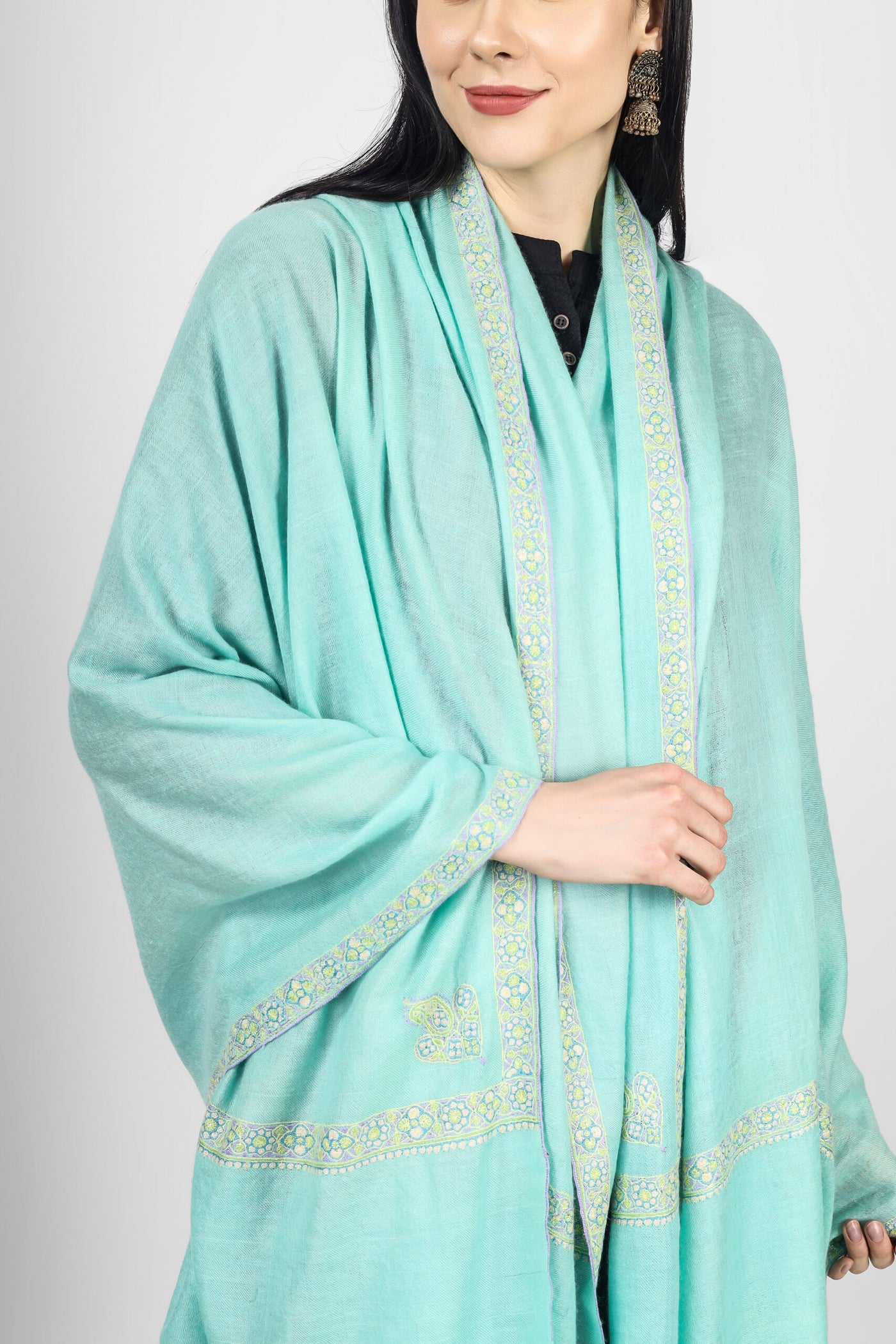 Turquoise Pashmina  Pastel hashidaar sozni shawl