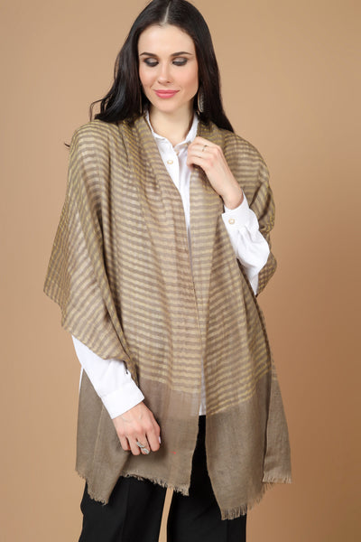 Beautiful natural color strips comes an exquisite Pashmina Stole for your Winter charm which is passionately crafted zari and pashmina together .