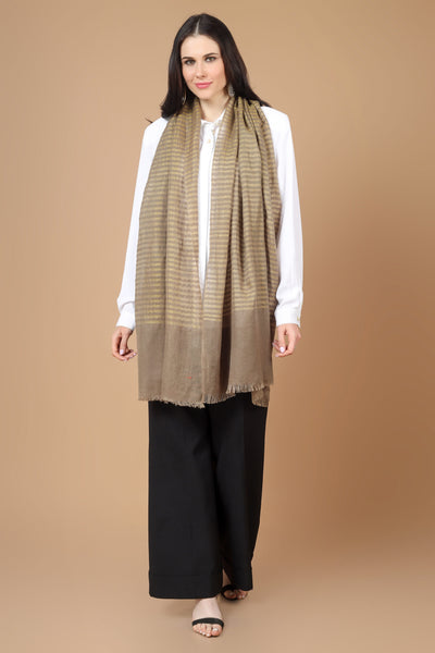 Beautiful natural color strips comes an exquisite Pashmina Stole for your Winter charm which is passionately crafted zari and pashmina together .