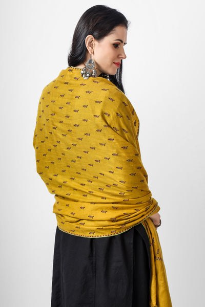 Mustard Pashmina bootidaar sozni shawl