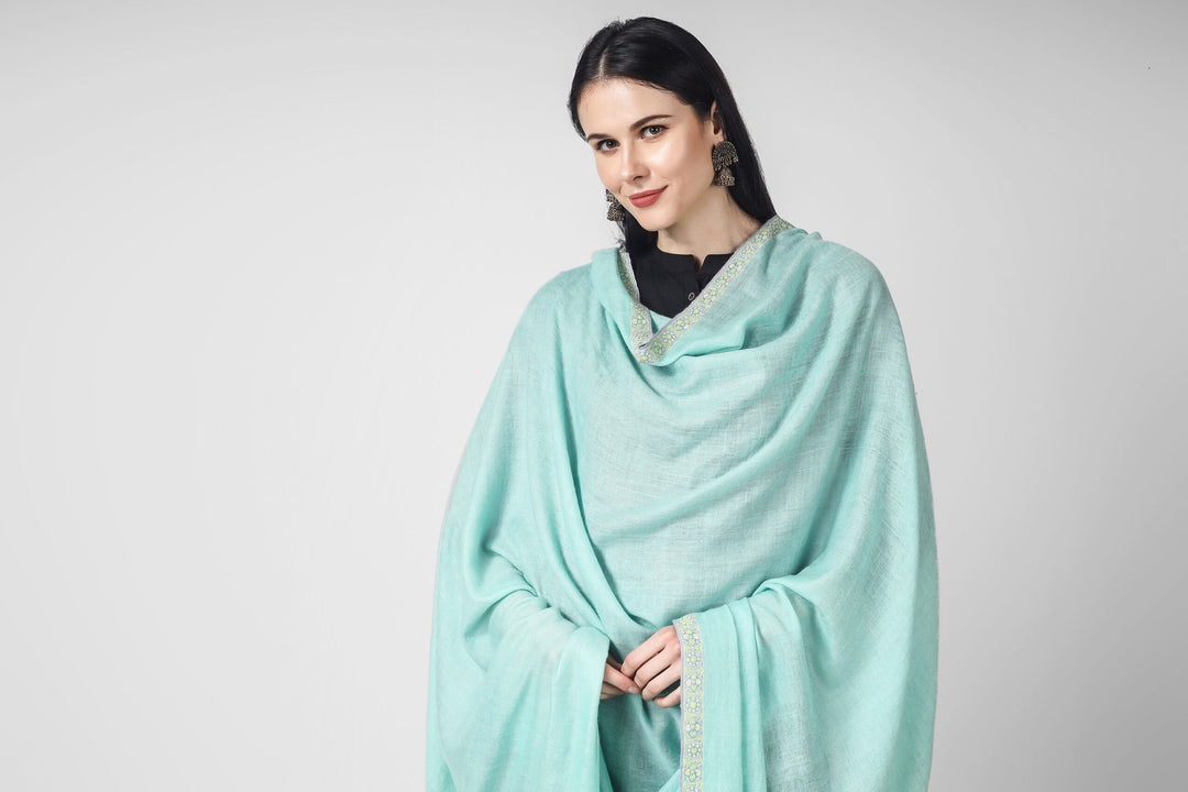 Turquoise Pashmina  Pastel hashidaar sozni shawl