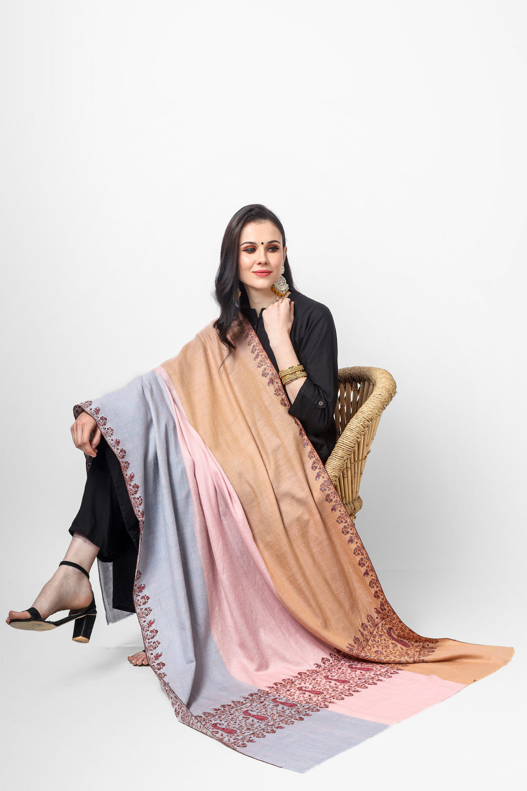 Three Colour Pashmina Paladaar sozni shawl