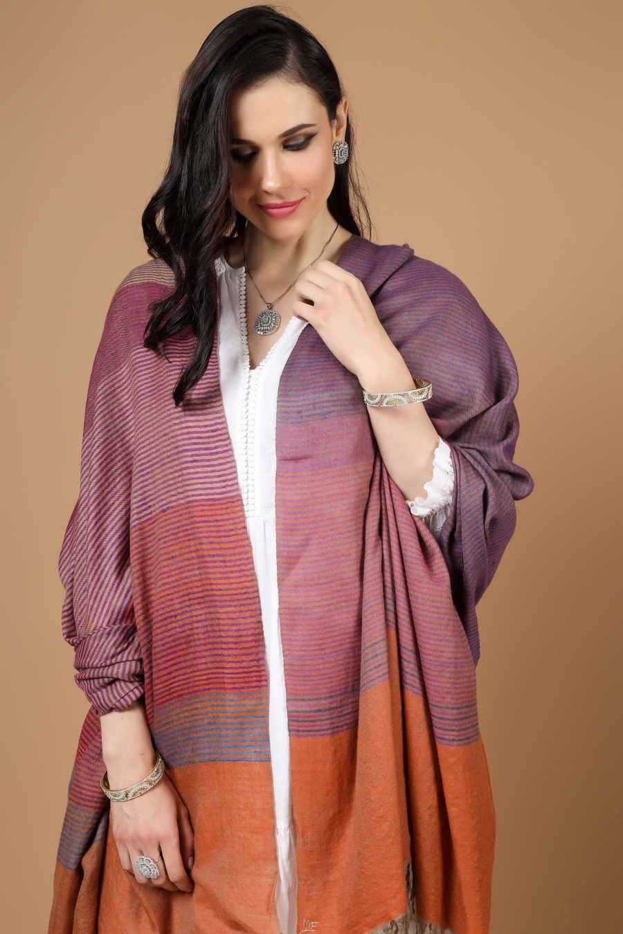 KUWAIT -Designer multiple color stripe shawl