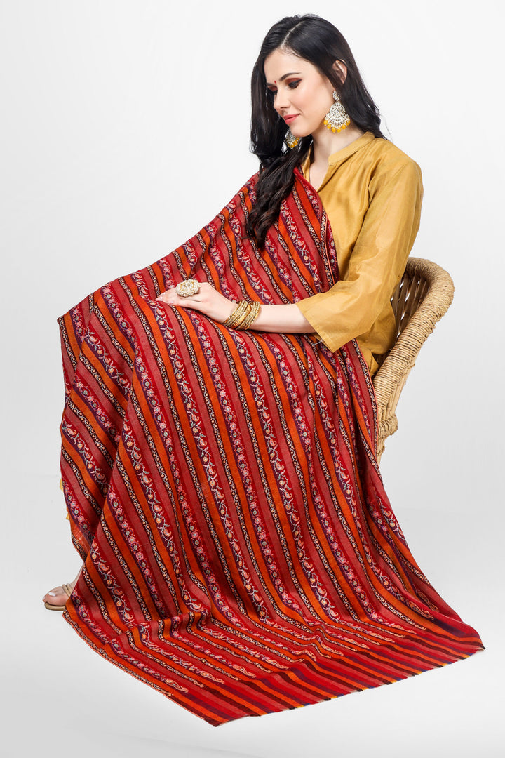 PASHMINA - Stripped Maroon & Red sozni pashmina shawl