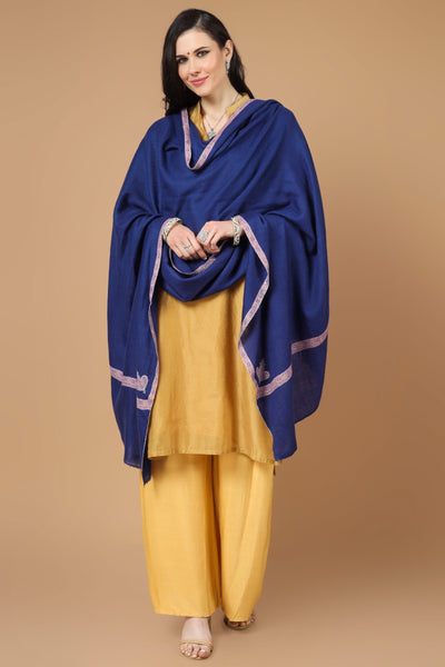 royal blue Pashmina pink hashidaar sozni shawl