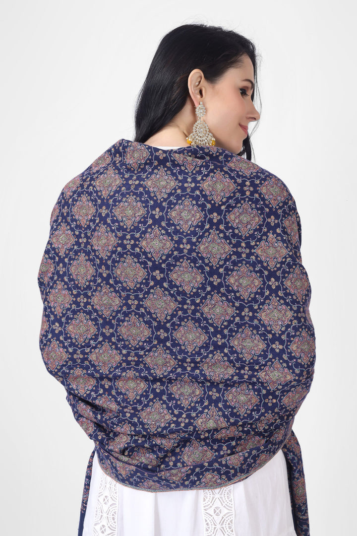 Royal blue handmade Pashmina shawl crafted in traditional Jamawar pattern is a must have for art lovers.  For the most cherished events we all have been waiting for